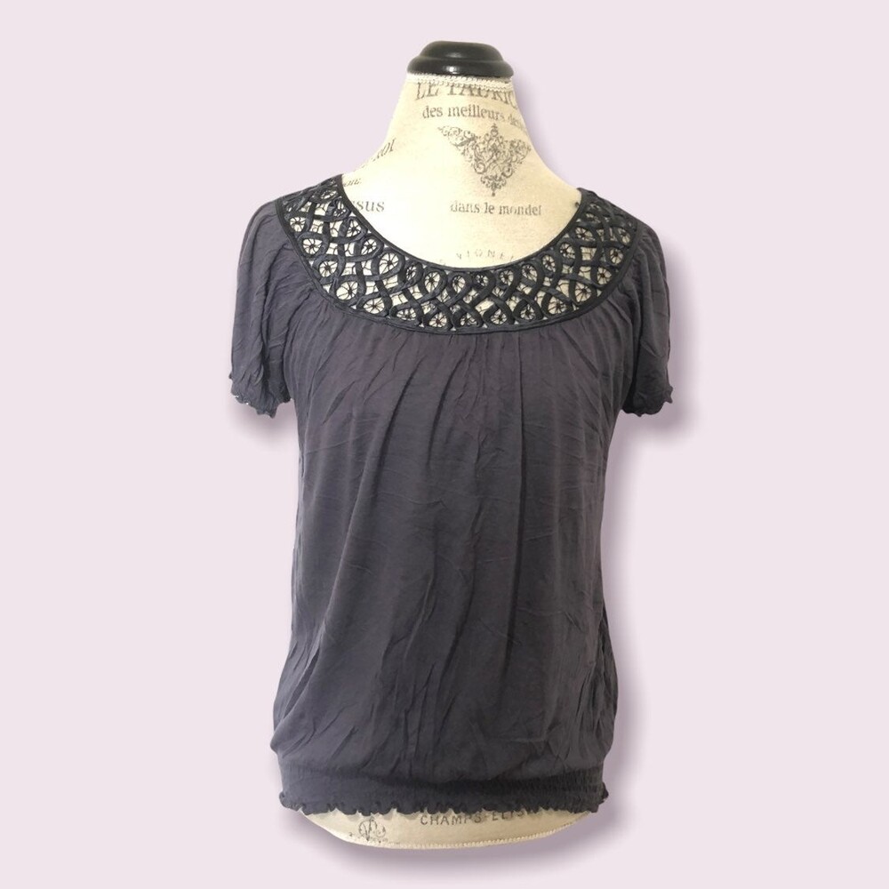 Dark purple top with Lacie neckline
